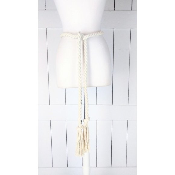 Ivory long woven braided rope knotted fringe tassel tie belt/boho/hippie… main image 4